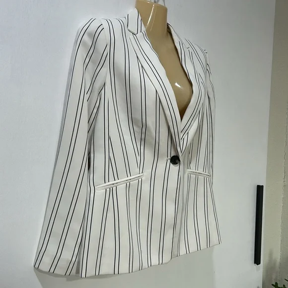 TALBOT WOMENS BLAZER JACKET COAT STRIPE WHITE BLACK SIZE 2P - Picture 4 of 12